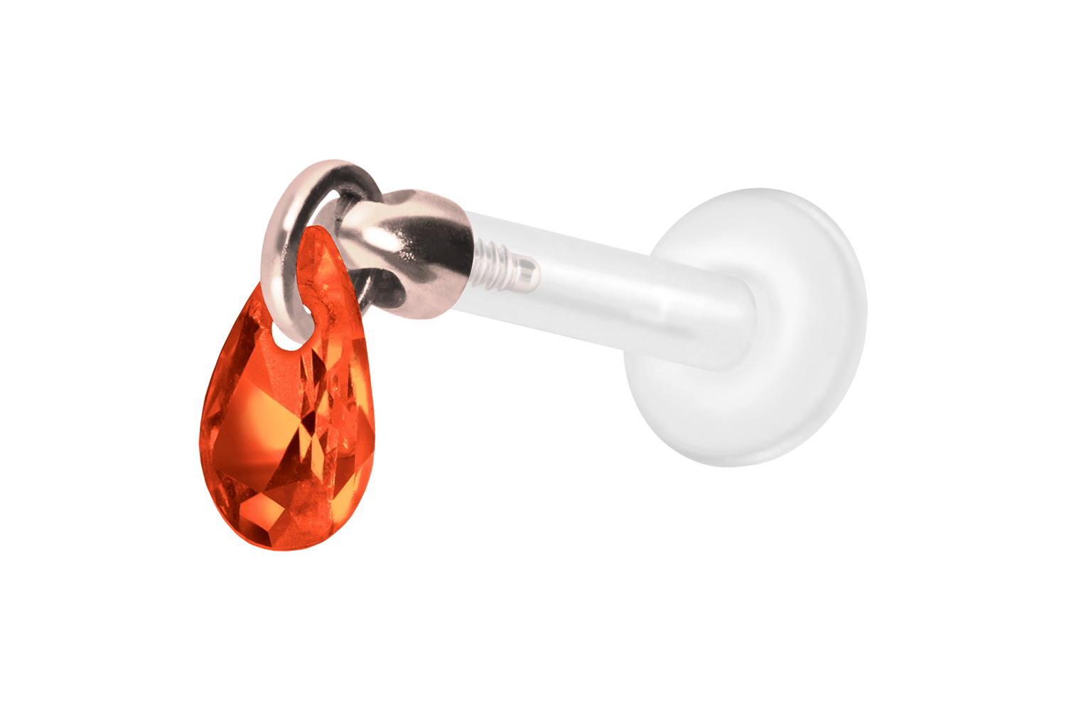 PTFE Labret Piercing mit Innengewinde + Titan-Aufsatz KRISTALLTROPFEN